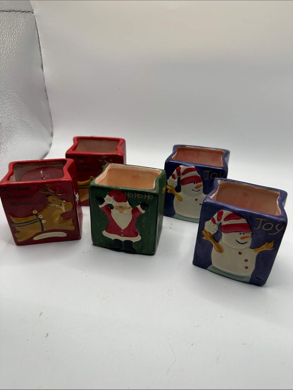 Festive Ceramic Holiday Square Votives - Red, Green, Blue
